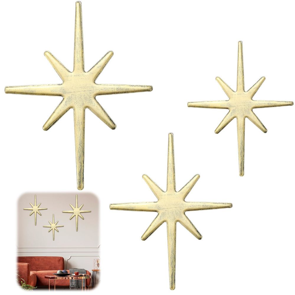 3 Pcs Cast Iron Starburst Eclectic Wall Hangings Metal Mid Century Modern Home🦊